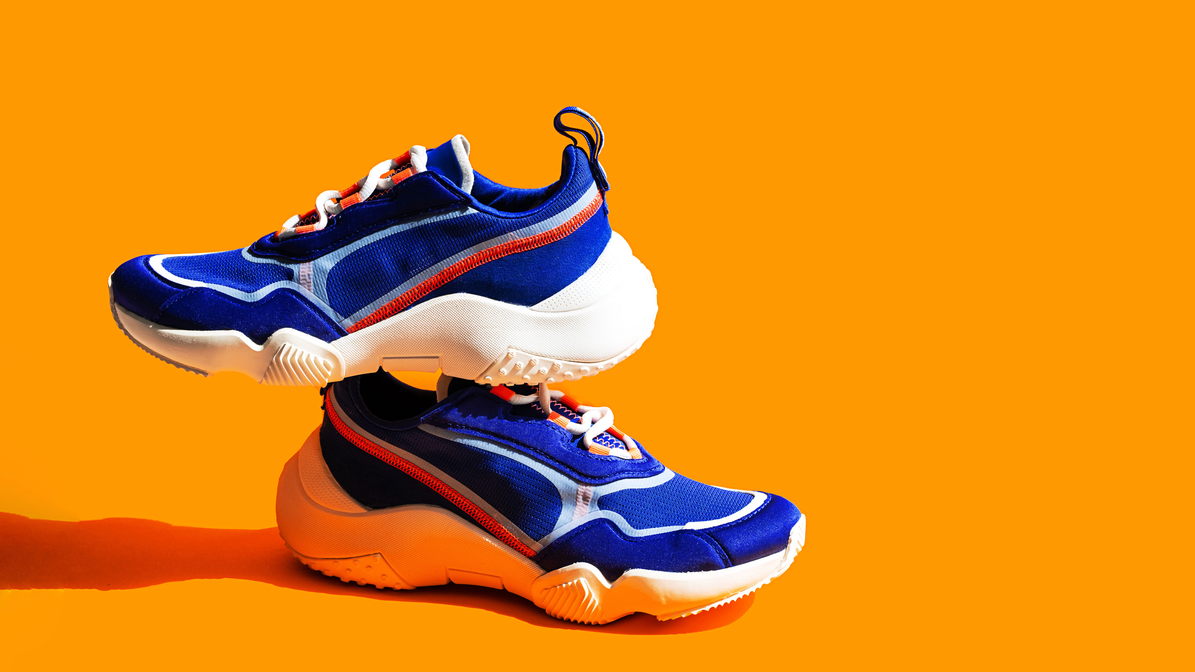 Blue and White Athletic Shoes